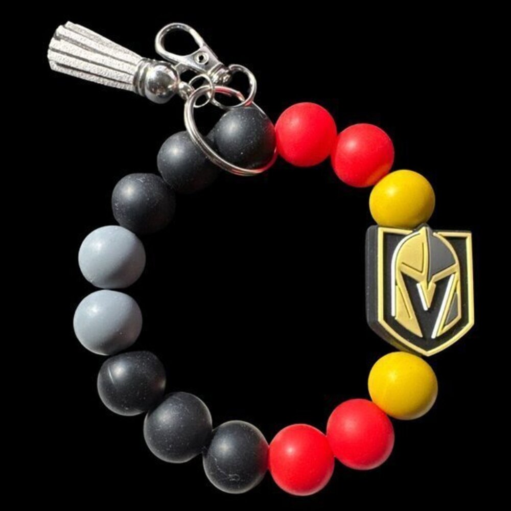 Vegas Golden Knights Hockey Stretchy Silicone Bracelet Wristlet Mama Keychain